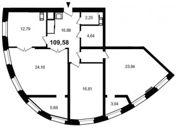 Трёхкомнатная квартира 109.58 м²