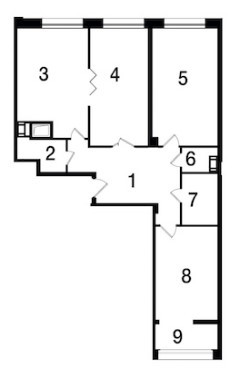 Трёхкомнатная квартира 105 м²
